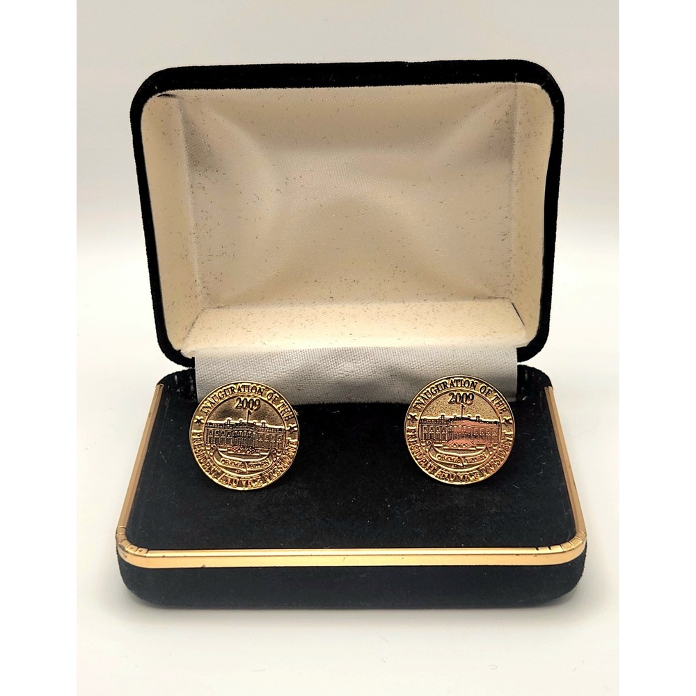 2009 Presidential Inauguration White House Cufflinks 24K Gold Plate Boxed Set